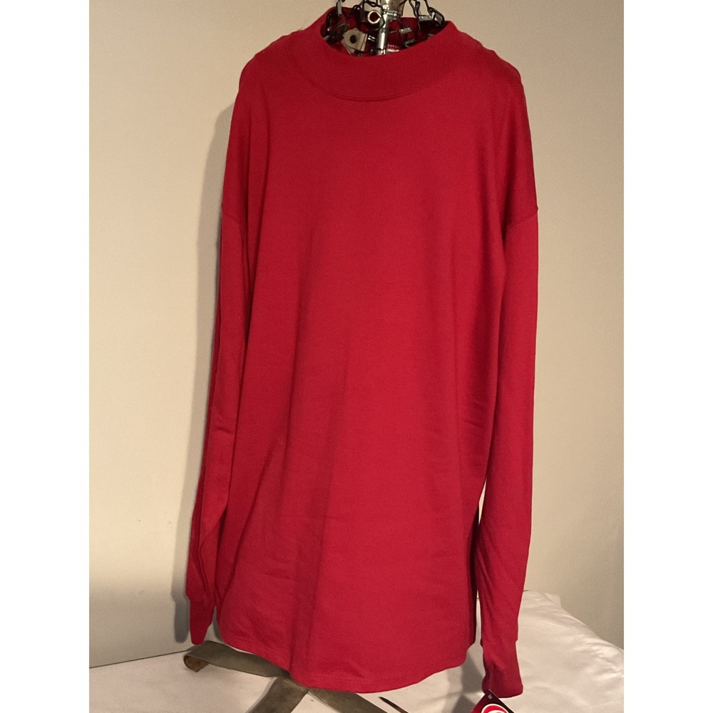 Rawlings Mens Mock Neck‎ Long Sleeve T-Shirt Red Cotton Made in USA MTU-C-90 L